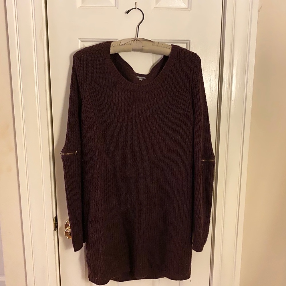 Dark Purple Sweater Dress with Zipper Accents